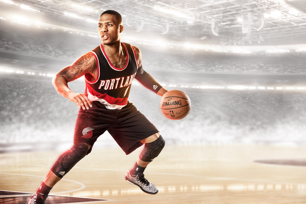 Artwork from video game featuring nba basketball player