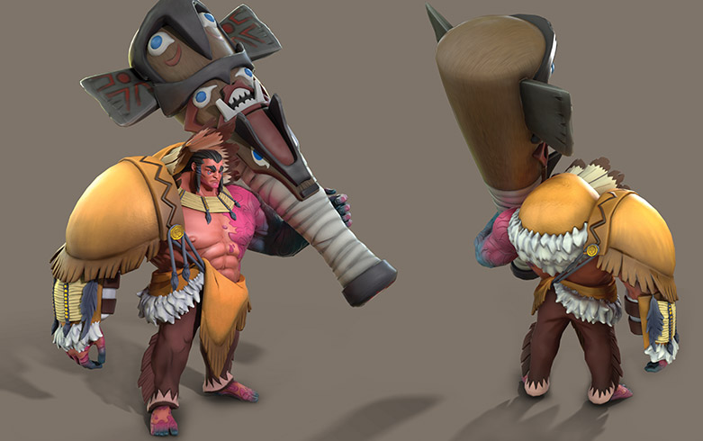 3D model of a native American character with a large club