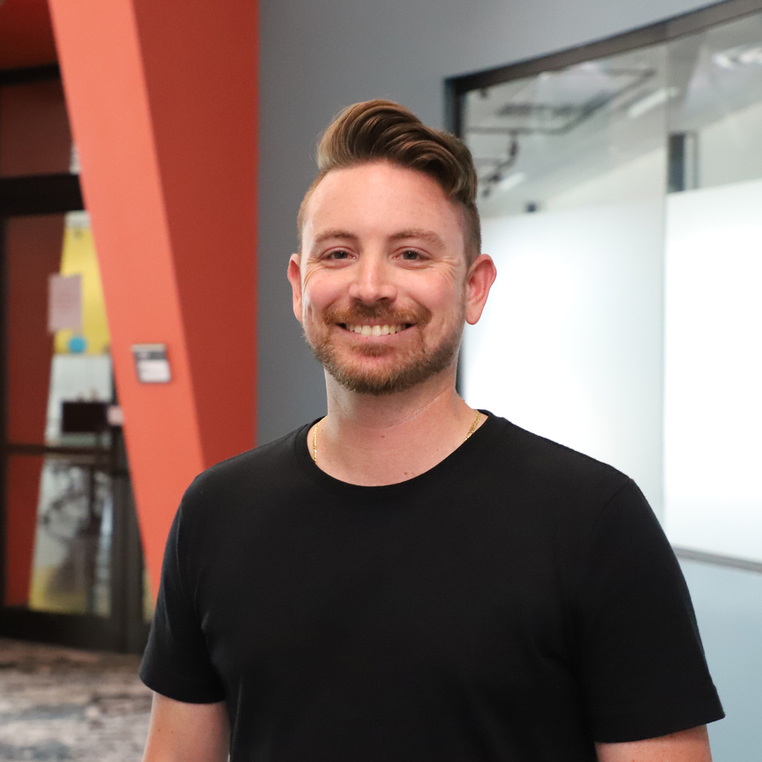 Brian DeSanti, FIEA alumnus from Cohort 5, in front of the Bridge (CMB 127) just before his guest speaking event at FIEA.