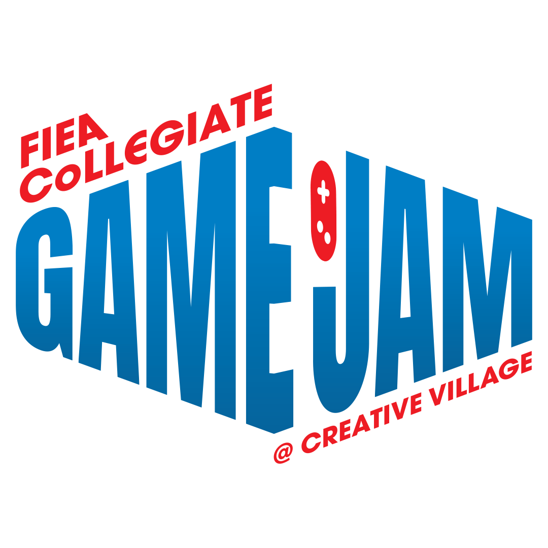 Graphic design element featuring type that reads 'FIEA Collegiate Game Jam at Creative Village'.